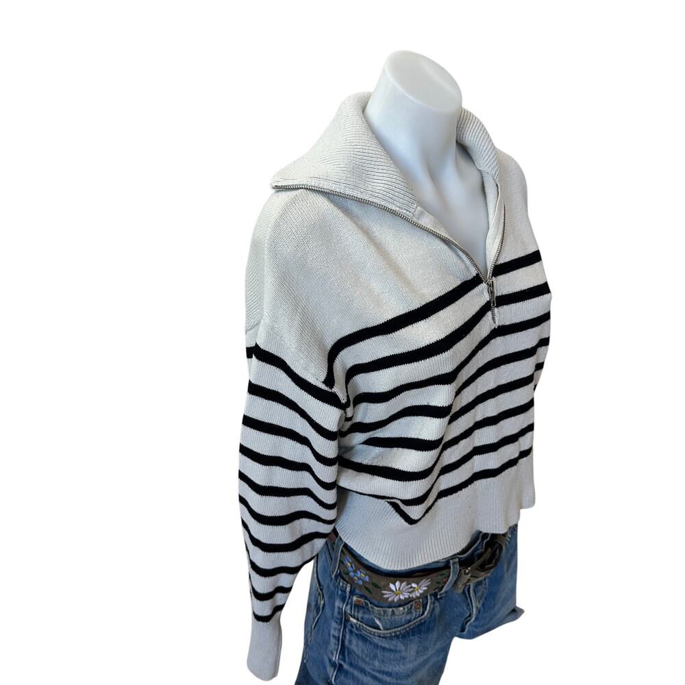 Marissa Webb Striped Quarter Zip Sweater SMALL Fold Over Oversized Nautical $265 - Picture 13 of 15